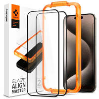 Стекло защитное Spigen Apple iPhone 15 Pro Glas.tR AlignMaster FC Black (2P) (AGL06895) p