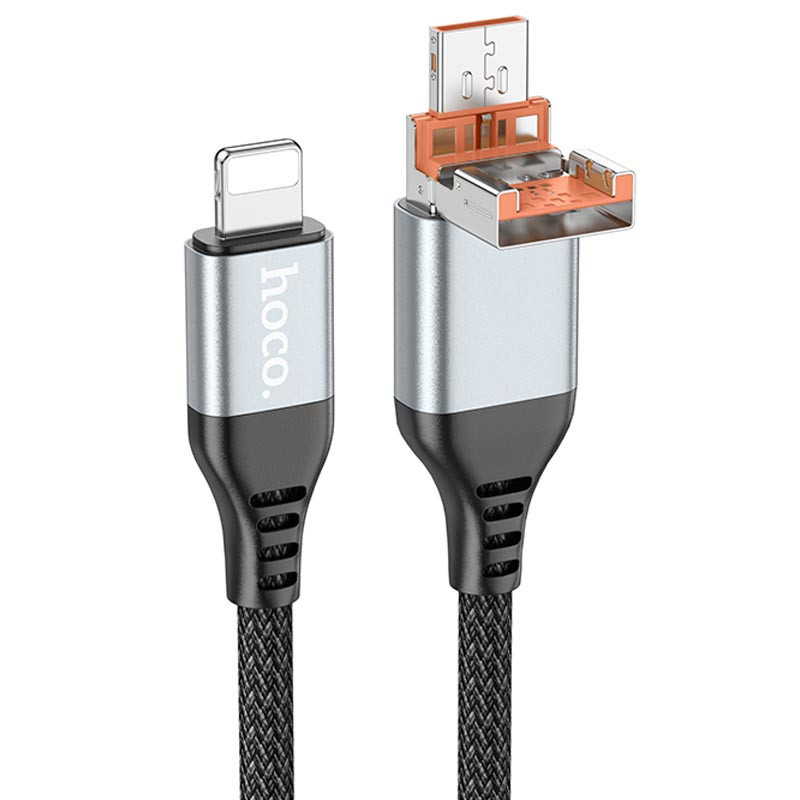 Такта кабель Hoco U128 Viking 2in1 USB/Type-C to Lightning (1m), Чорний, фото 1