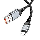 Такта кабель Hoco U128 Viking 2in1 USB/Type-C to Lightning (1m), Чорний, фото 3