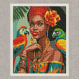 Алмазна мозаїка/вишивка Африканська модниця з голограмними стразами 40*50 см Ідейка AMO 7809, фото 2