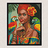 Алмазна мозаїка/вишивка Африканська модниця з голограмними стразами 40*50 см Ідейка AMO 7809, фото 4