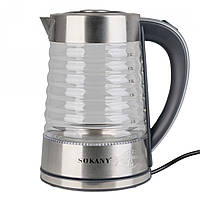 Стеклянный электрочайник 2.2 л 2000 Вт прозрачный чайник с подсветкой Sokany SK-1027