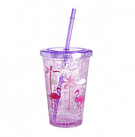Охлаждающий стакан с трубочкой Фламинго фиолетовый 500 мл ps