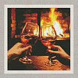 Алмазна мозаїка/вишивка Два бокали біля каміну 30*30 см Ідейка AMO 7859, фото 2