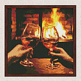 Алмазна мозаїка/вишивка Два бокали біля каміну 30*30 см Ідейка AMO 7859, фото 3