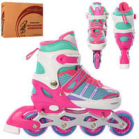 Роликовые коньки детские раздвижные Profi Roller A4139-M-P 35 38 размер розовый