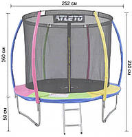 Батут для дітей Atleto 252 см із внутрішньою захисною сіткою, Батут дитячий на пружинах зі сходами Різнобарвний