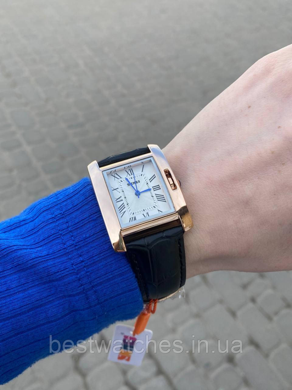 Жіночий прямокутний  наручний годинник зі шкіряним ремінцем Skmei 1085BK Black