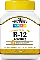 Витамин В12 + кальций, Vitamin B-12, 21st Century, 1000 мкг, 110 таб