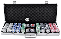 Набір UNI покерний в алюмінієвому кейсі, з 2 колоди карт і 500 фішок чорно-сріблястий з номіналом mol-101 код - 0764