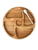 Менажница - деревянная доска для подачи и сервировки с ложкой для меда d-30 см. ДУБ №2