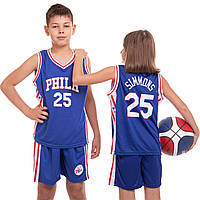 Форма баскетбольная детская NB-Sport NBA PHILA 25 BA-0927 размер 2XL цвет синий-белый hr