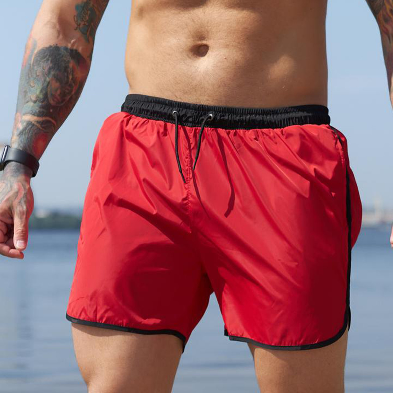 Чоловічі літні молодіжні зручні пляжні шорти/Купальні стильні короткі шорти для чоловіків/ Червоні