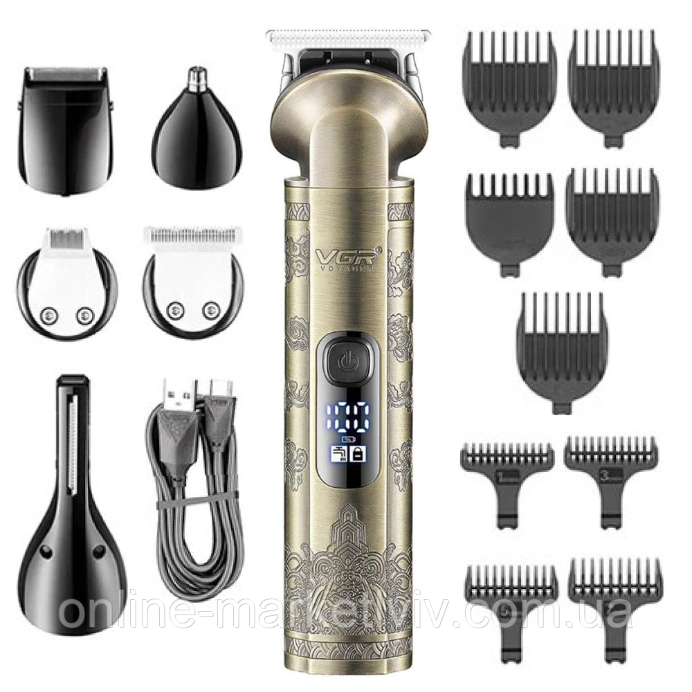 Бездротова машинка для стрижки волосся 6в1, VGR V 109 / Професійний тример для стрижки чоловічий, фото 1