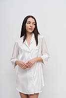 Шелковая рубашка размер L удлиненная белая, женская сатиновая рубашка на пуговицах для дома и отдыха