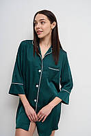 Шелковая рубашка размер L удлиненная изумрудная, женская сатиновая рубашка на пуговицах для дома и отдыха