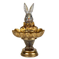 Декоративная статуэтка кролика с подносом "Сказочный кролик" из полистоуна высота 15 см Золотистый