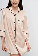 Шелковая рубашка размер L удлиненная молочная, женская сатиновая рубашка на пуговицах для дома и отдыха