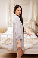 Шелковая рубашка размер L удлиненная серая, женская сатиновая рубашка на пуговицах для дома и отдыха