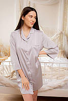 Шелковая рубашка размер XL удлиненная серая, женская сатиновая рубашка на пуговицах для дома и отдыха