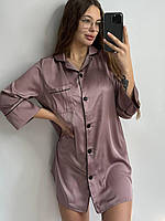 Шелковая рубашка размер S удлиненная мокко, женская сатиновая рубашка на пуговицах для дома и отдыха