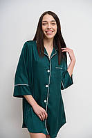 Шелковая рубашка размер S удлиненная изумруд, женская ночная сатиновая рубашка на пуговицах для дома и отдыха