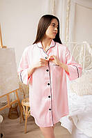 Шелковая рубашка размер S удлиненная розовая, женская сатиновая рубашка на пуговицах для дома и отдыха