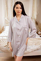 Шелковая рубашка размер XXL удлиненная серая, женская сатиновая рубашка на пуговицах для дома и отдыха