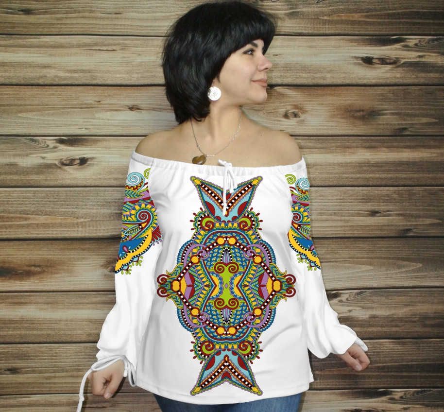 Туніка (блуза) Carmen Орнамент етнічний.Біла 04 ВСІ Розміри, фото 1