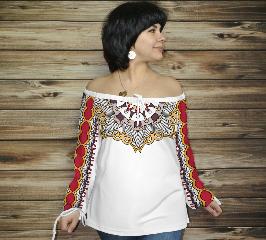 Туніка (блуза) Carmen Орнамент етнічний.Біла 05 ВСІ Розміри, фото 1