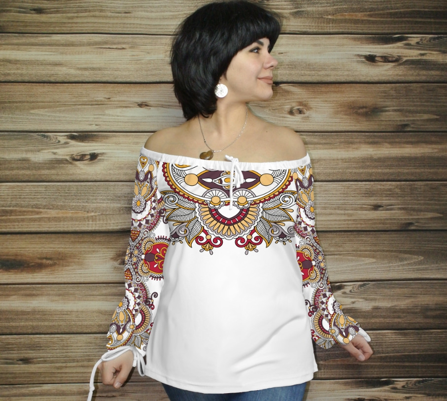 Туніка (блуза) Carmen Орнамент етнічний.Біла 06 ВСІ Розміри, фото 1