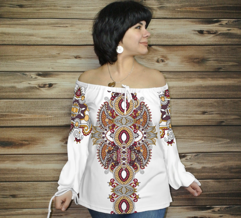 Туніка (блуза) Carmen Орнамент етнічний.Біла 07 ВСІ Розміри, фото 1