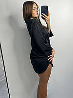 Шелковая рубашка размер L удлиненная черная, женская сатиновая рубашка на пуговицах для дома и отдыха