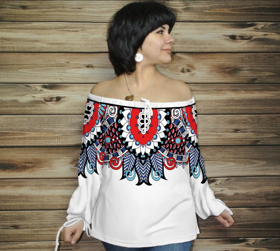 Туніка (блуза) Carmen Орнамент етнічний.Біла 09 ВСІ Розміри, фото 1