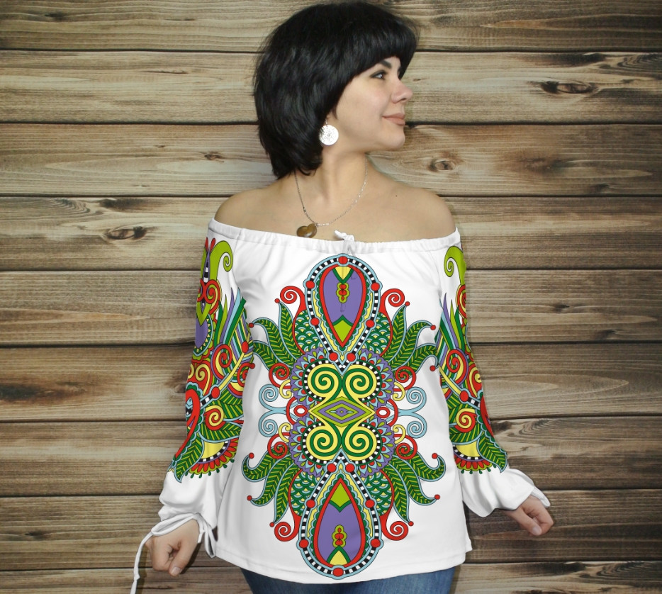 Туніка (блуза) Carmen Орнамент етнічний.Біла 11 ВСІ Розміри, фото 1