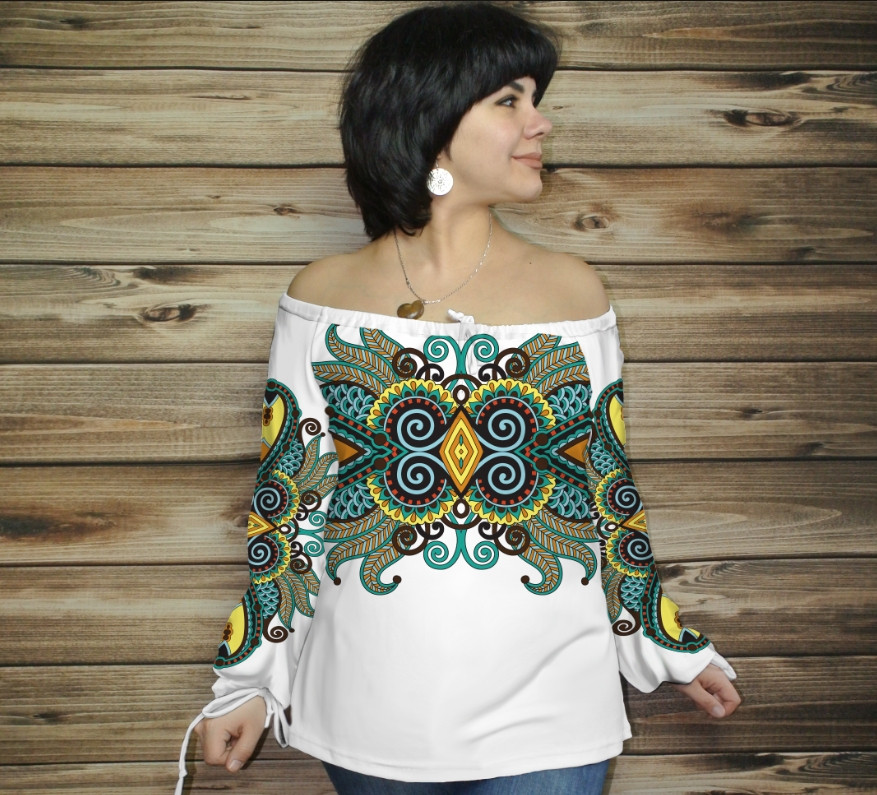 Туніка (блуза) Carmen Орнамент етнічний.Біла 12 ВСІ Розміри, фото 1