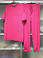 Жіночий костюм футболка + штани джогери однотонні рубчик напівбатал розмір 50-56, колір уточнюйте під час замовлення