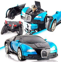 Машинка Трансформер Bugatti Size 18 см Robot Car синя з пультом