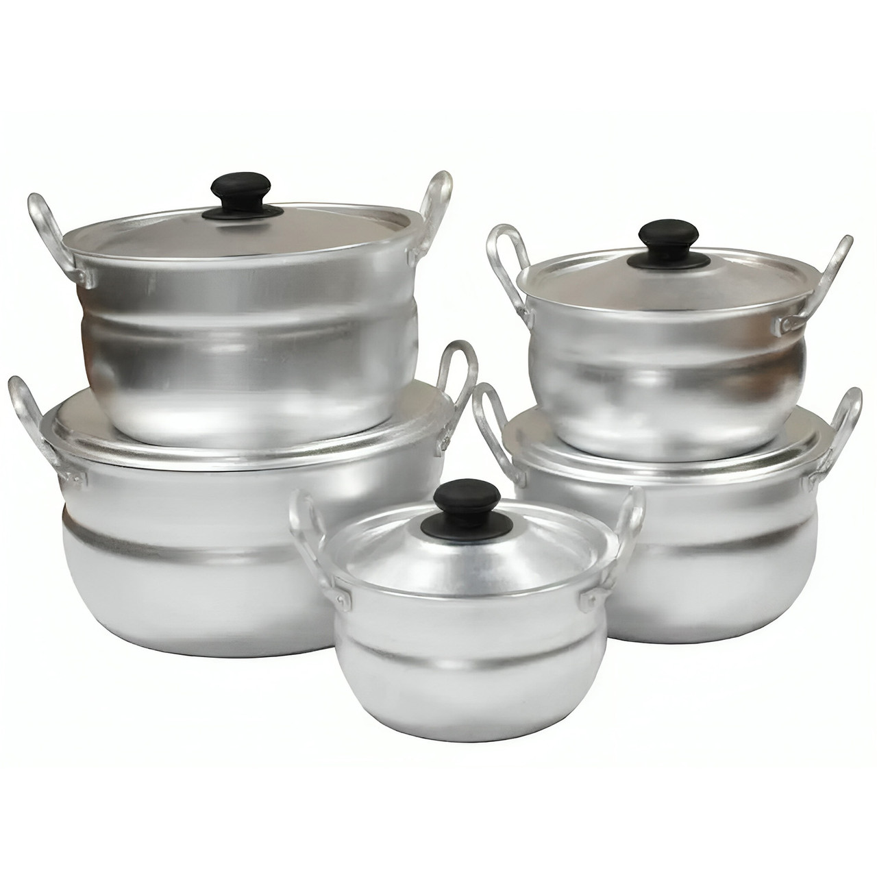 Набір із 5 сферичних матових алюмінієвих каструль з кришкою 1.6-2.4-3.4-4.5-6.4 л Interos