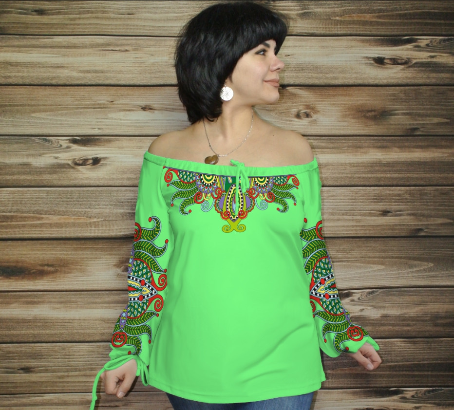 Туніка (блуза) Carmen Орнамент етнічний. Фісташка ВСІ Розміри, фото 1