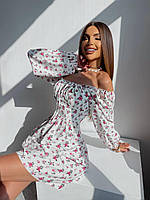 Модна жіноча сукня ззав'язками квітковий прінт біла Новинка 2024