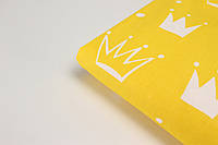 Лоскуток. Ткань хлопковая белые "Короны" на желтом , 34*160 см