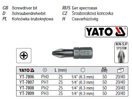 Набор насадка отвертки викруткова хрестова PH2 1/4" l=25мм 50 шт YATO-7808