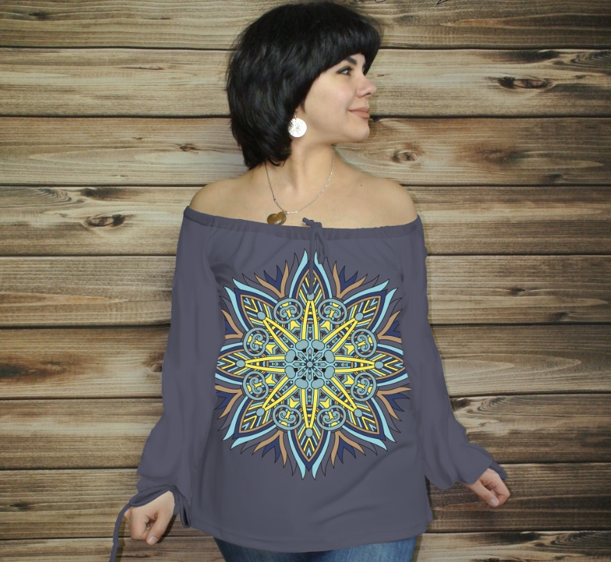 Туніка (блуза) Carmen Орнамент етнічний. Фіалка ВСІ Розміри, фото 1