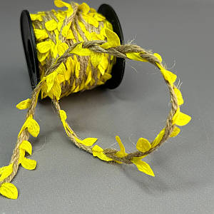 Тасьма мотузка з листочками "Ліана" 20 мм, моток 9 м - жовтий