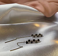 Срібні сережки довгі сережки протяжки Паличка з Чорними та Білими каменями срібло 925 проби Родирів. 889