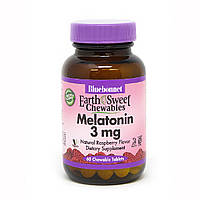 Мелатонин, Melatonin, 3 мг, Bluebonnet Nutrition, EarthSweet, Малиновый Вкус, 60 жевательных таблеток