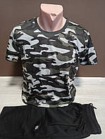Чоловічий комплект Туреччина Камуфляж футболка та шорти бавовна 46-58 розміри хакі