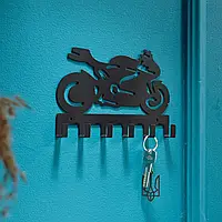 Ключниця настінна металічна 20.5х13.5см. Колір "чорний" мотоцикил 6 гачків
