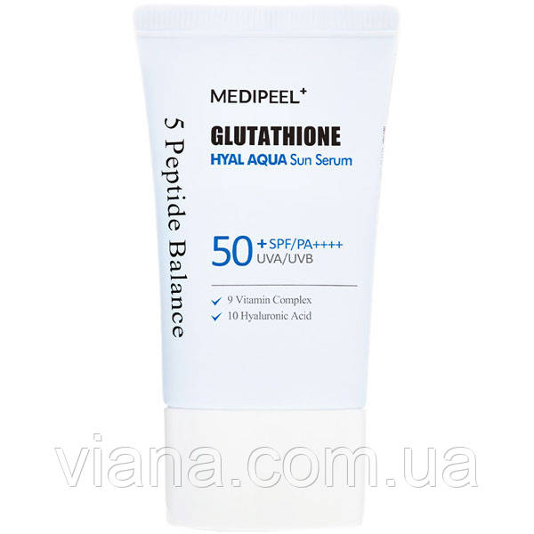 Зволожуюча сонцезахисна емульсія з глутатіоном Medi-Peel Glutathione Hyal Aqua Sun Serum SPF50+ PA++++, 50 ml